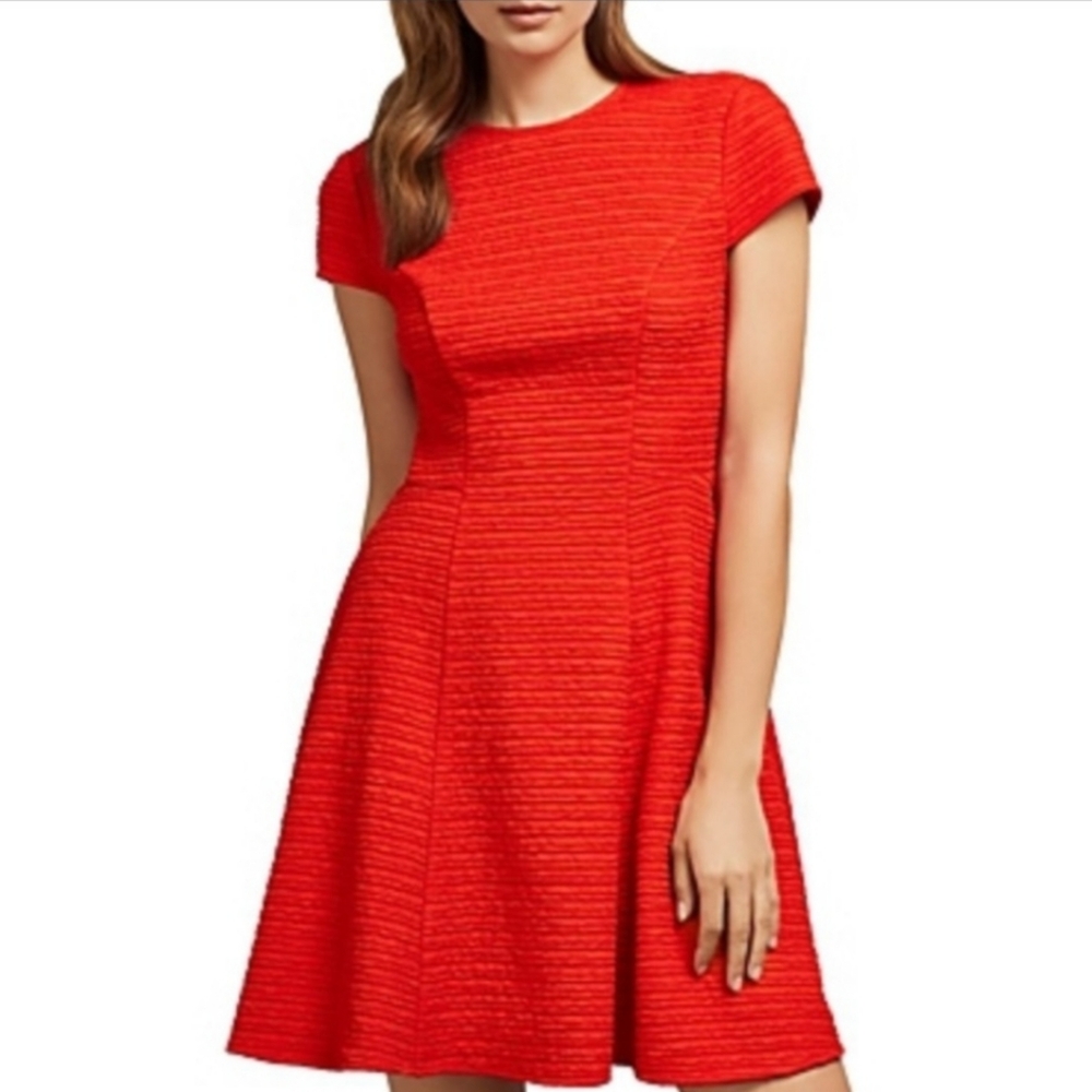 Euc Ted Baker Texture Cherisa Jersey Skater Dress red orange sz Ted 4 US 12